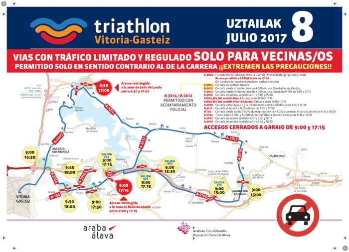 Mapa de cortes de tráfico triathlon 2018